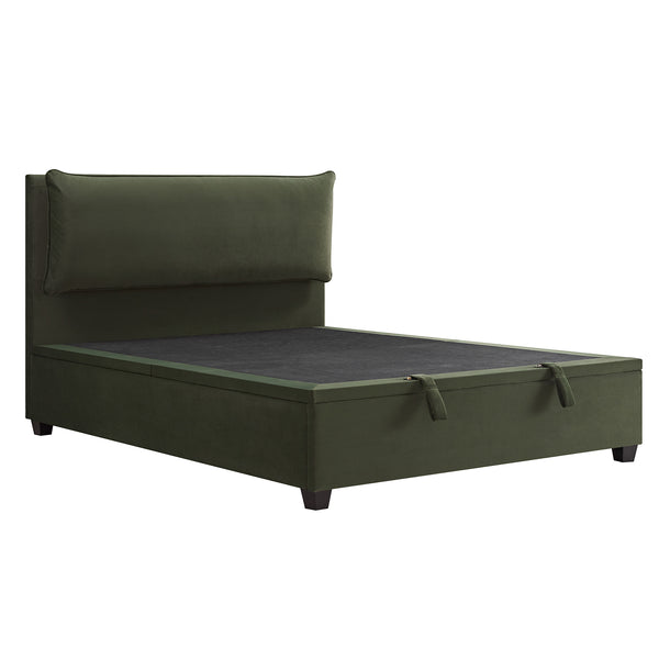 Kricia Upholstered Storage Bed with Pillow Headboard, Moss Green Velvet - daals