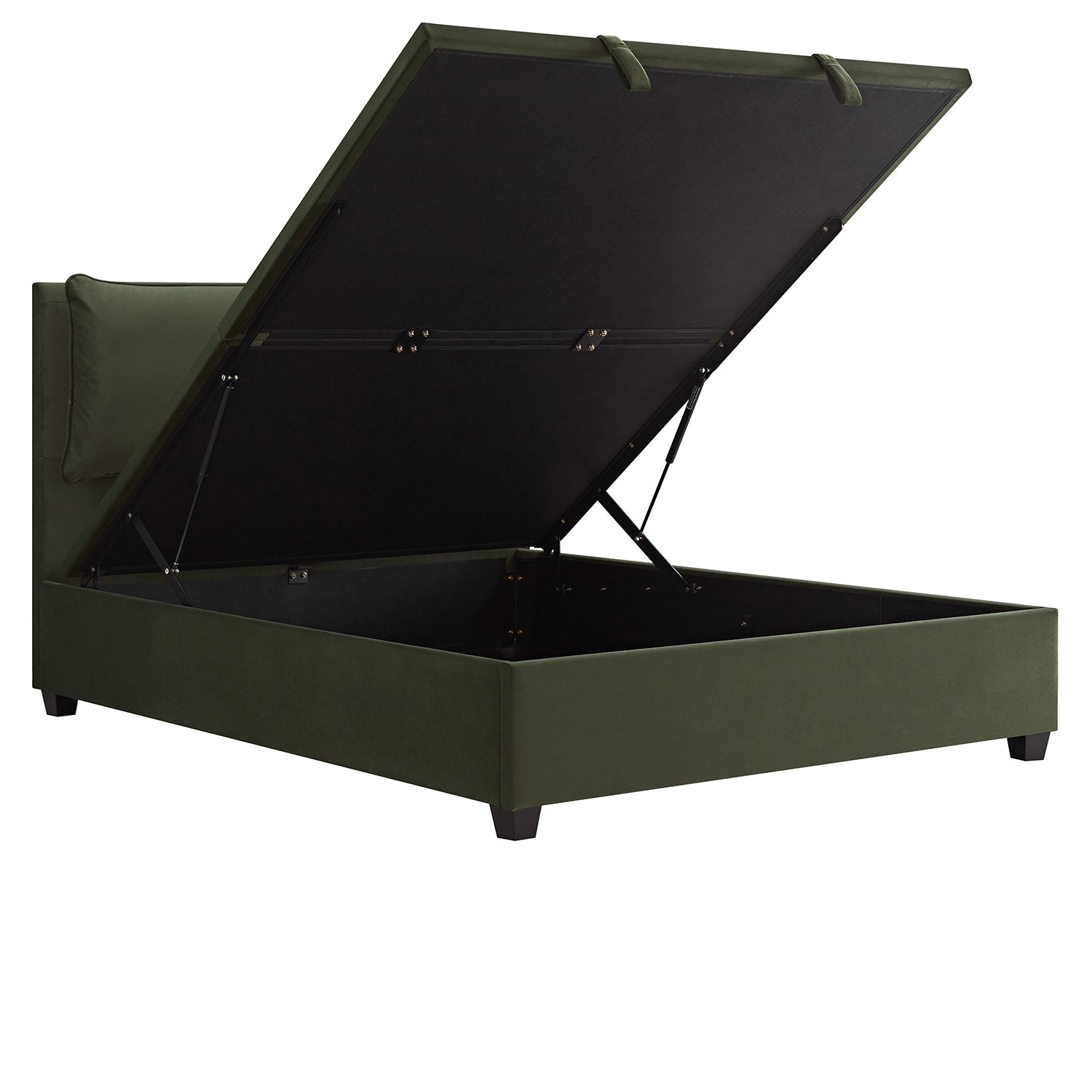 Kricia Upholstered Storage Bed with Pillow Headboard, Moss Green Velvet