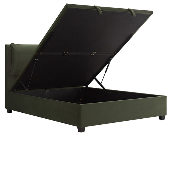 Kricia Upholstered Storage Bed with Pillow Headboard, Moss Green Velvet - daals