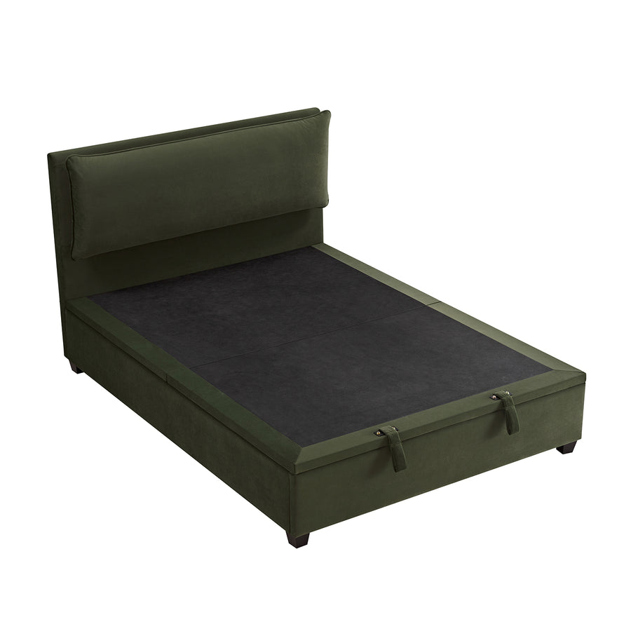 Kricia Upholstered Storage Bed with Pillow Headboard, Moss Green Velvet