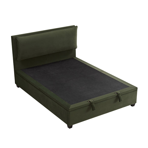 Kricia Upholstered Storage Bed with Pillow Headboard, Moss Green Velvet - daals