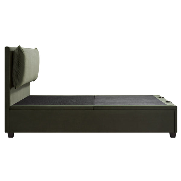 Kricia Upholstered Storage Bed with Pillow Headboard, Moss Green Velvet - daals