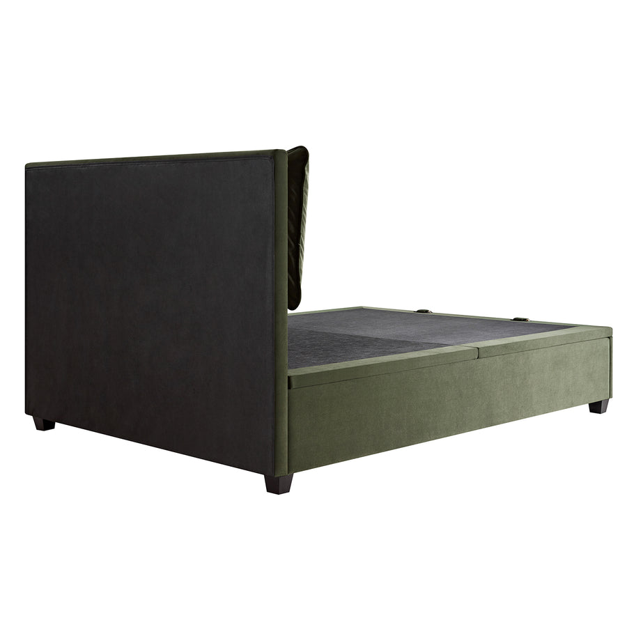Kricia Upholstered Storage Bed with Pillow Headboard, Moss Green Velvet