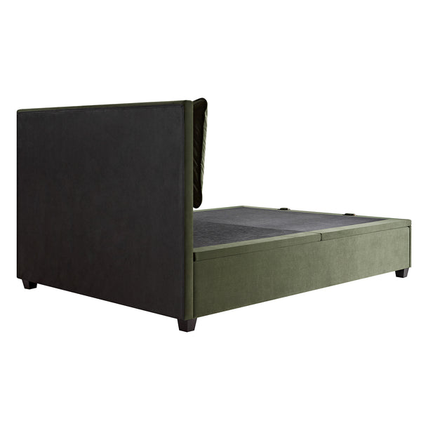 Kricia Upholstered Storage Bed with Pillow Headboard, Moss Green Velvet - daals