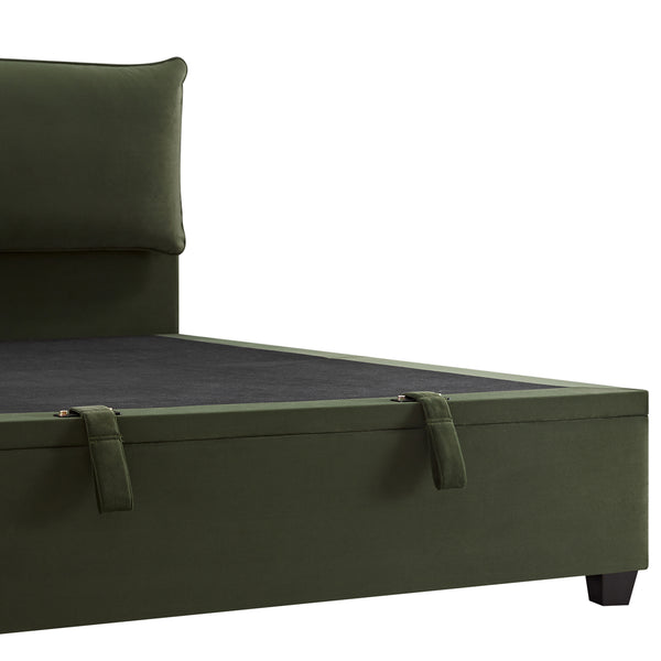 Kricia Upholstered Storage Bed with Pillow Headboard, Moss Green Velvet - daals