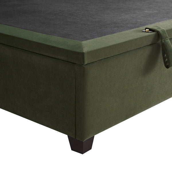 Kricia Upholstered Storage Bed with Pillow Headboard, Moss Green Velvet - daals