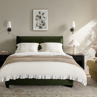Kricia Upholstered Storage Bed with Pillow Headboard, Moss Green Velvet
