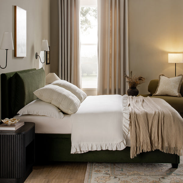 Kricia Upholstered Storage Bed with Pillow Headboard, Moss Green Velvet - daals