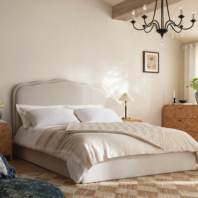 Rosamund Ottoman Storage Bed, Beige Mohair