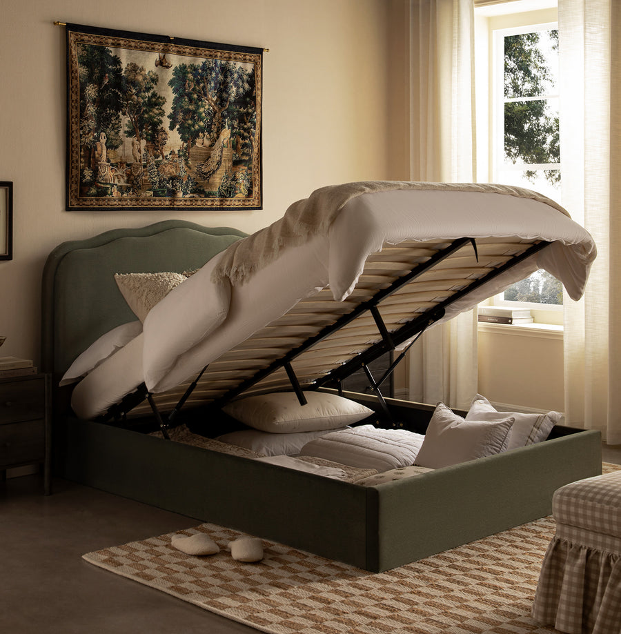 Rosamund Ottoman Storage Bed, Dried Herb Mohair - daals