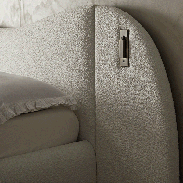 Egerie Extended Headboard Ottoman Storage Bed, Beige Boucle - daals