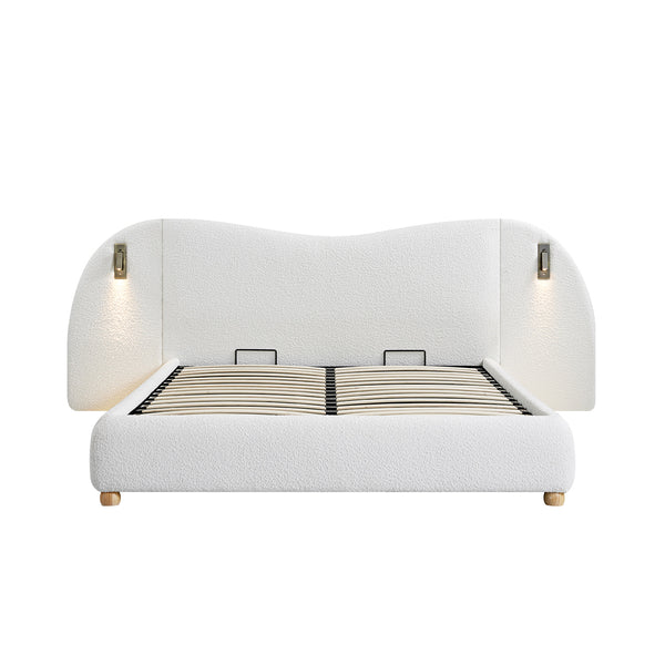 Egerie Extended Headboard Ottoman Storage Bed, Beige Boucle - daals