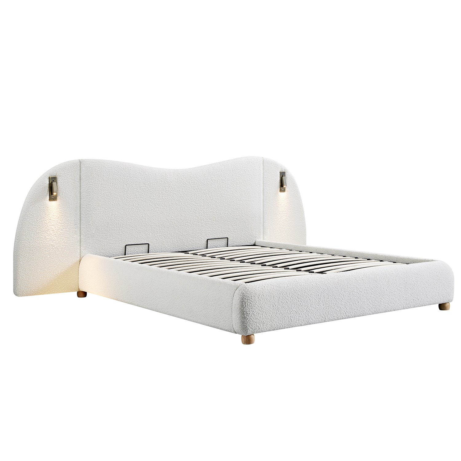 Egerie Extended Headboard Ottoman Storage Bed, Beige Boucle