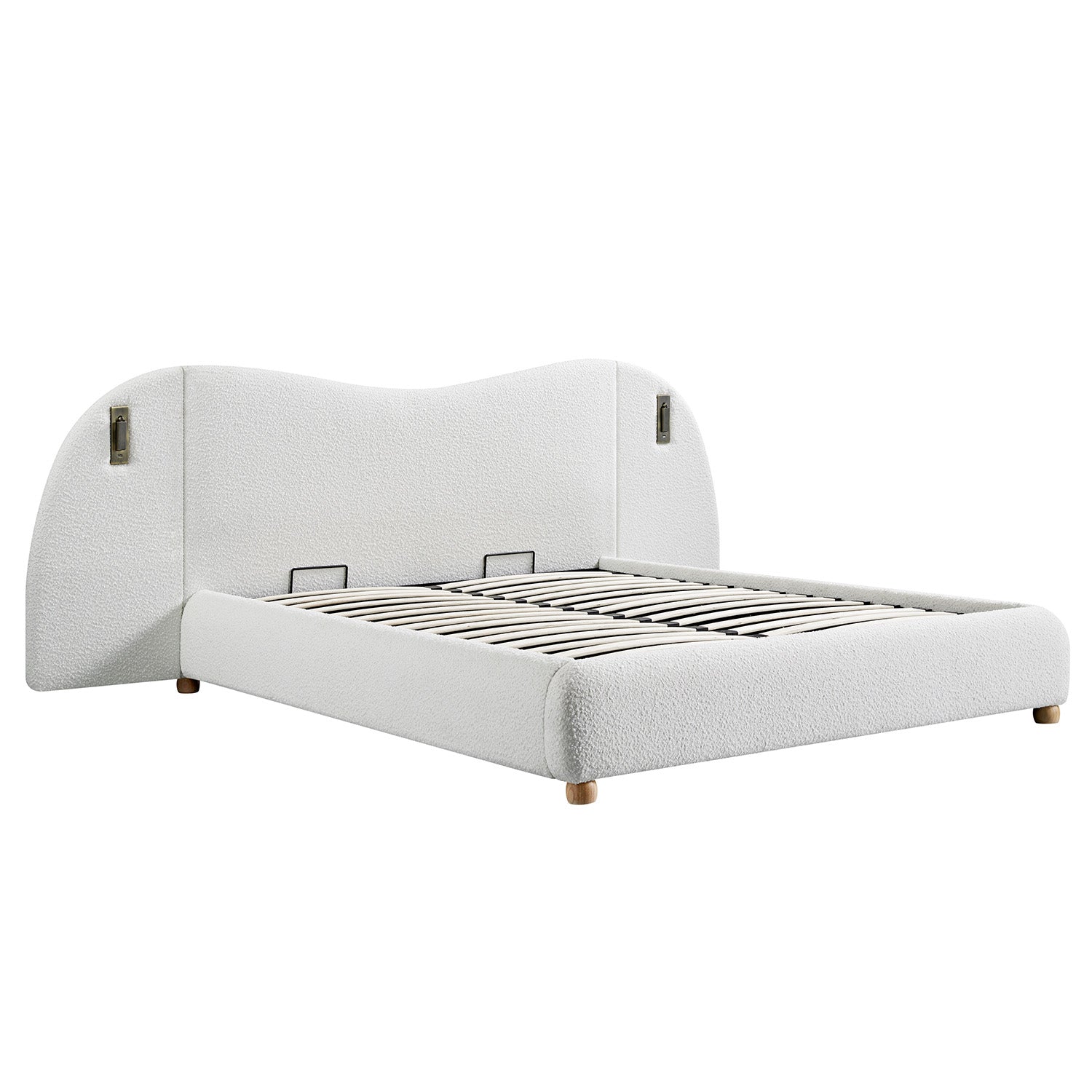Egerie Extended Headboard Ottoman Storage Bed, Beige Boucle