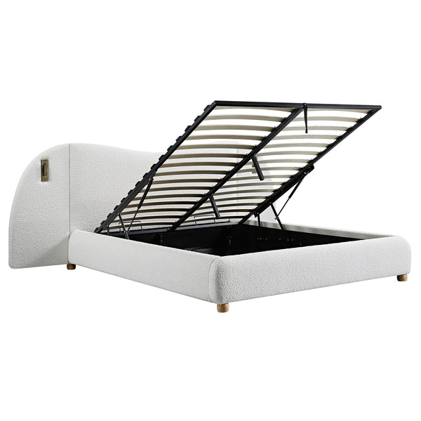 Egerie Extended Headboard Ottoman Storage Bed, Beige Boucle - daals