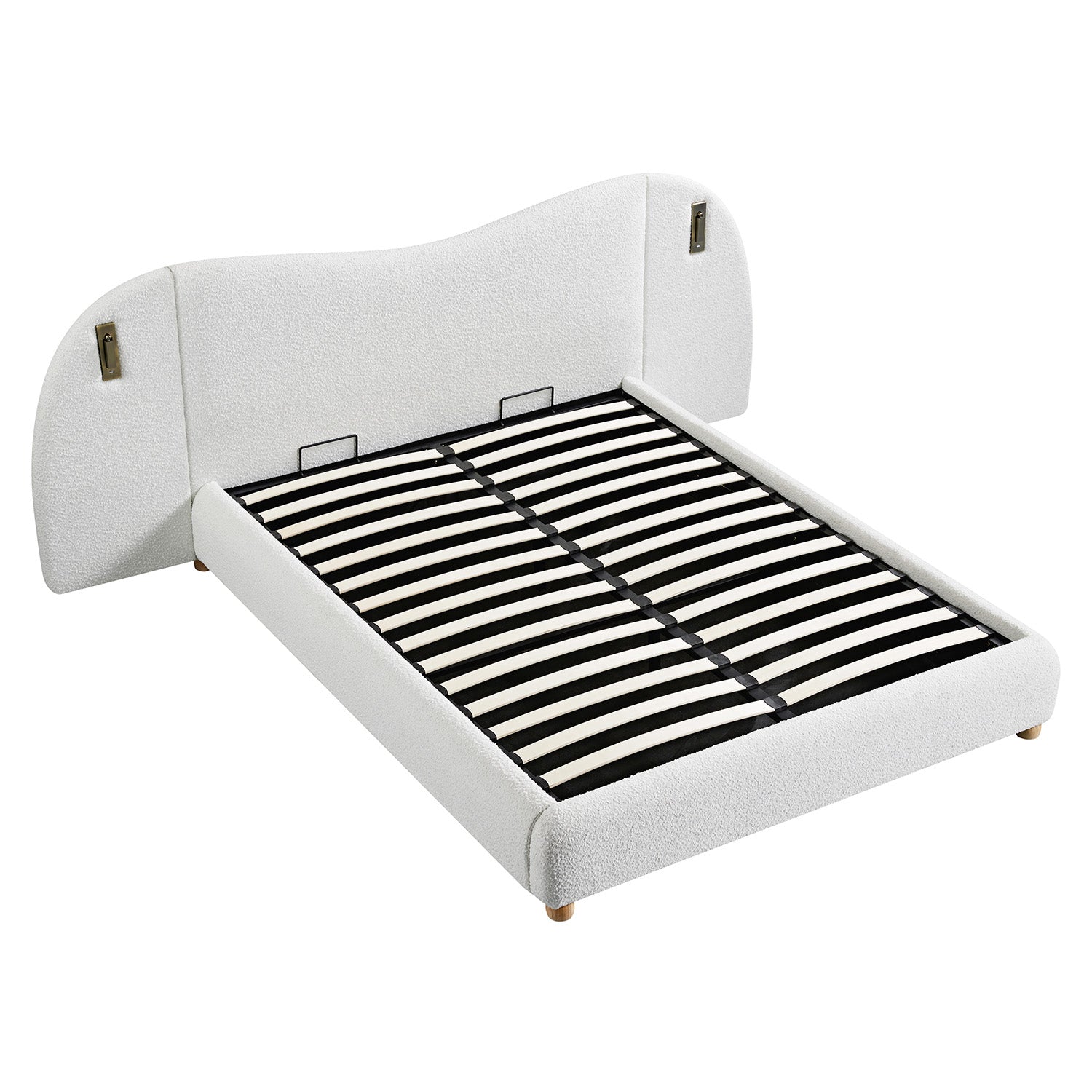 Egerie Extended Headboard Ottoman Storage Bed, Beige Boucle