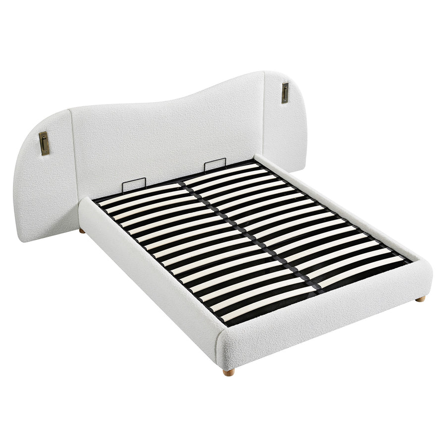 Egerie Extended Headboard Ottoman Storage Bed, Beige Boucle