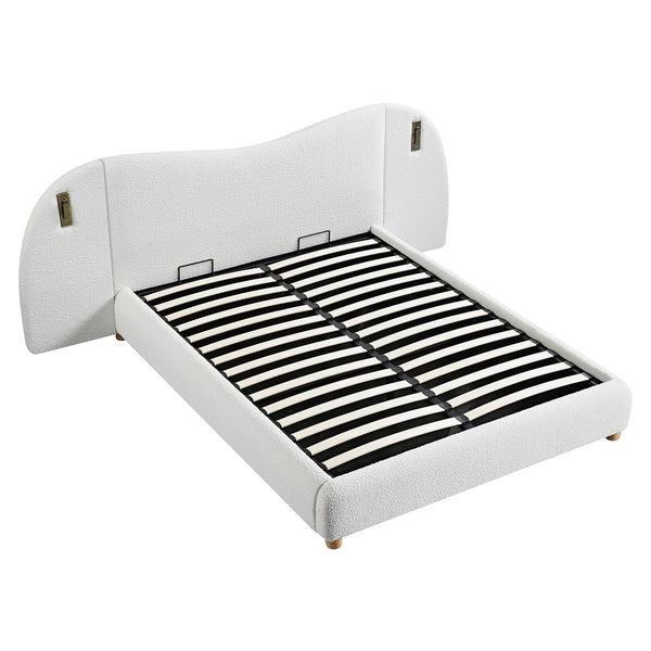 Egerie Extended Headboard Ottoman Storage Bed, Beige Boucle - daals