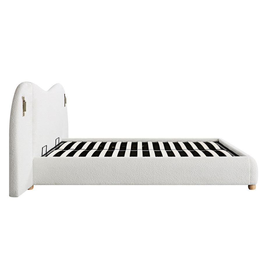 Egerie Extended Headboard Ottoman Storage Bed, Beige Boucle