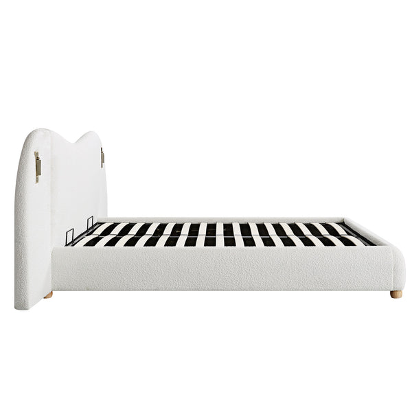 Egerie Extended Headboard Ottoman Storage Bed, Beige Boucle - daals