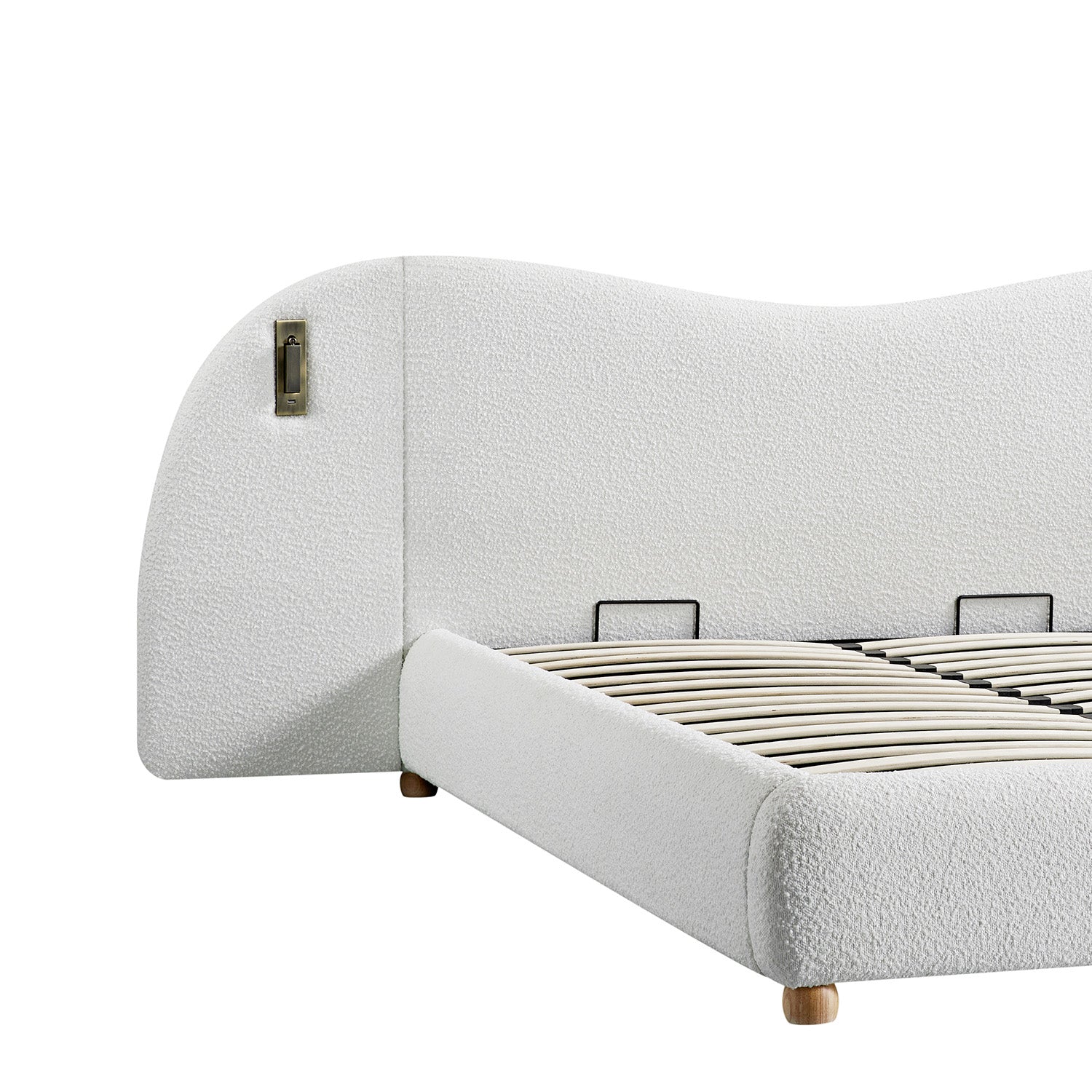 Egerie Extended Headboard Ottoman Storage Bed, Beige Boucle