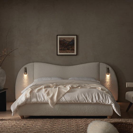 Egerie Extended Headboard Ottoman Storage Bed, Beige Boucle
