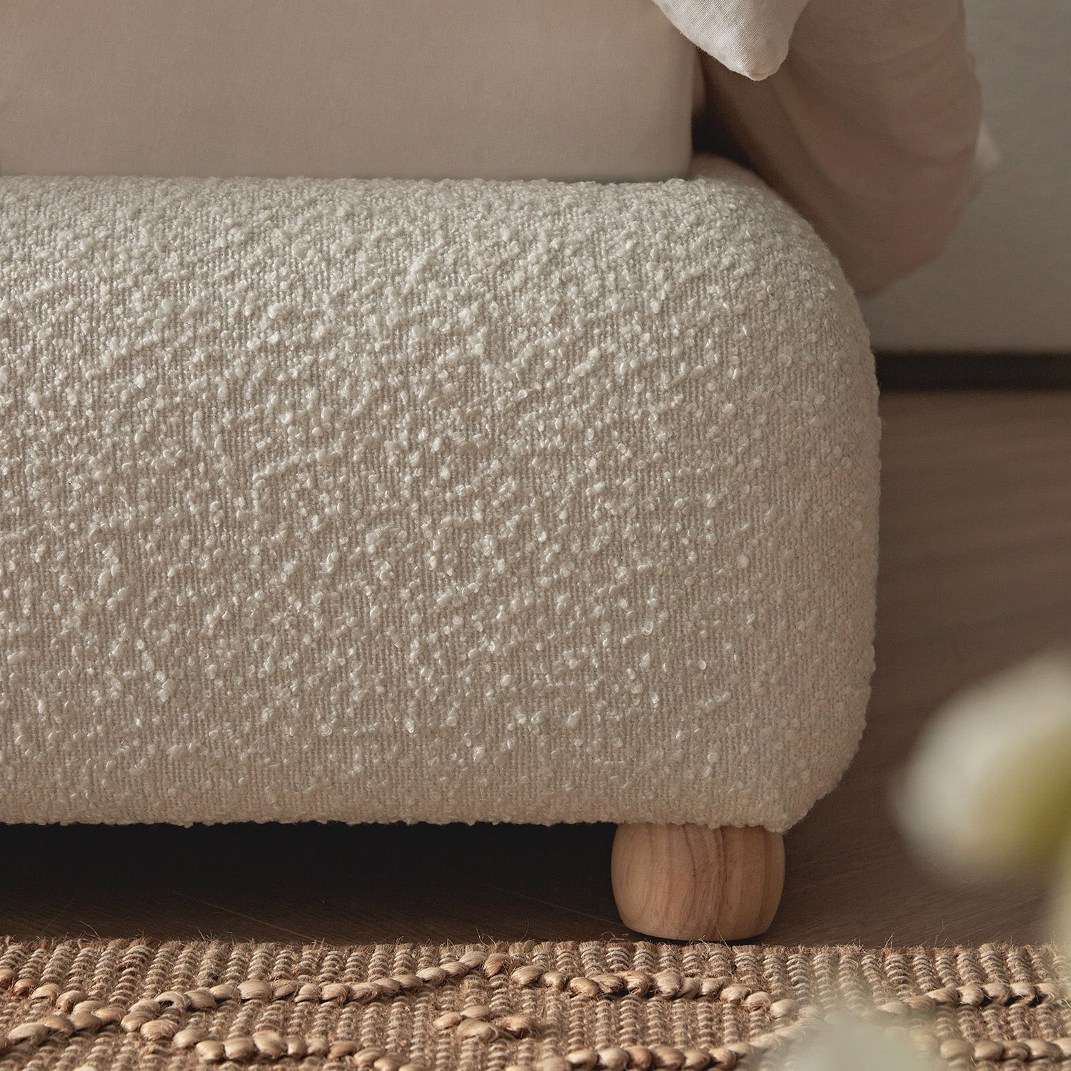 Egerie Extended Headboard Ottoman Storage Bed, Beige Boucle