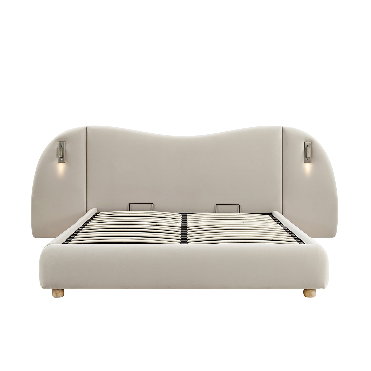 Egerie Extended Headboard Ottoman Storage Bed, Champagne Velvet