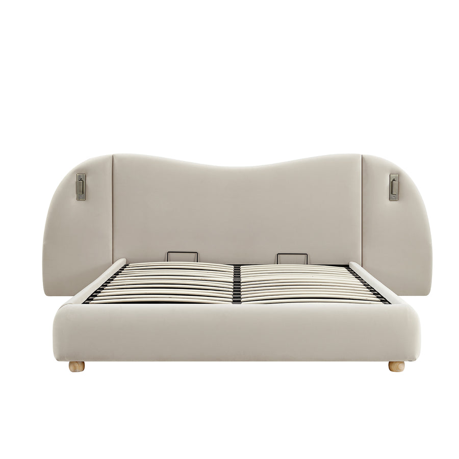 Egerie Extended Headboard Ottoman Storage Bed, Champagne Velvet