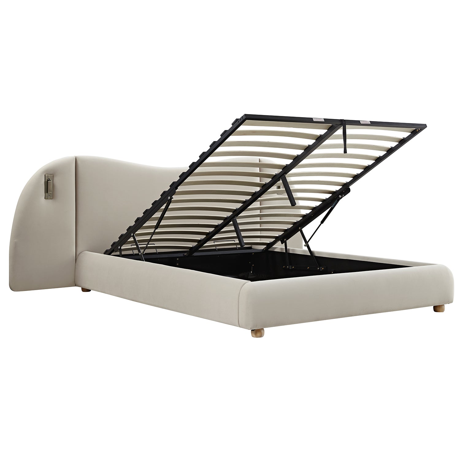Egerie Extended Headboard Ottoman Storage Bed, Champagne Velvet
