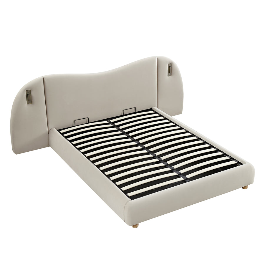 Egerie Extended Headboard Ottoman Storage Bed, Champagne Velvet