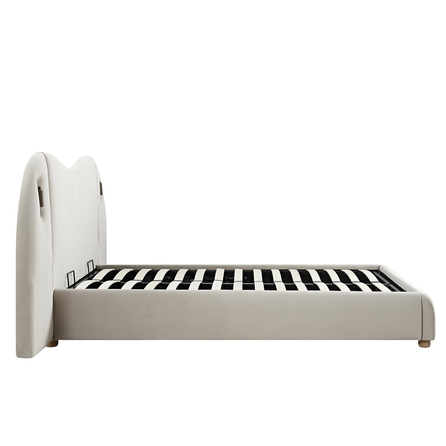 Egerie Extended Headboard Ottoman Storage Bed, Champagne Velvet