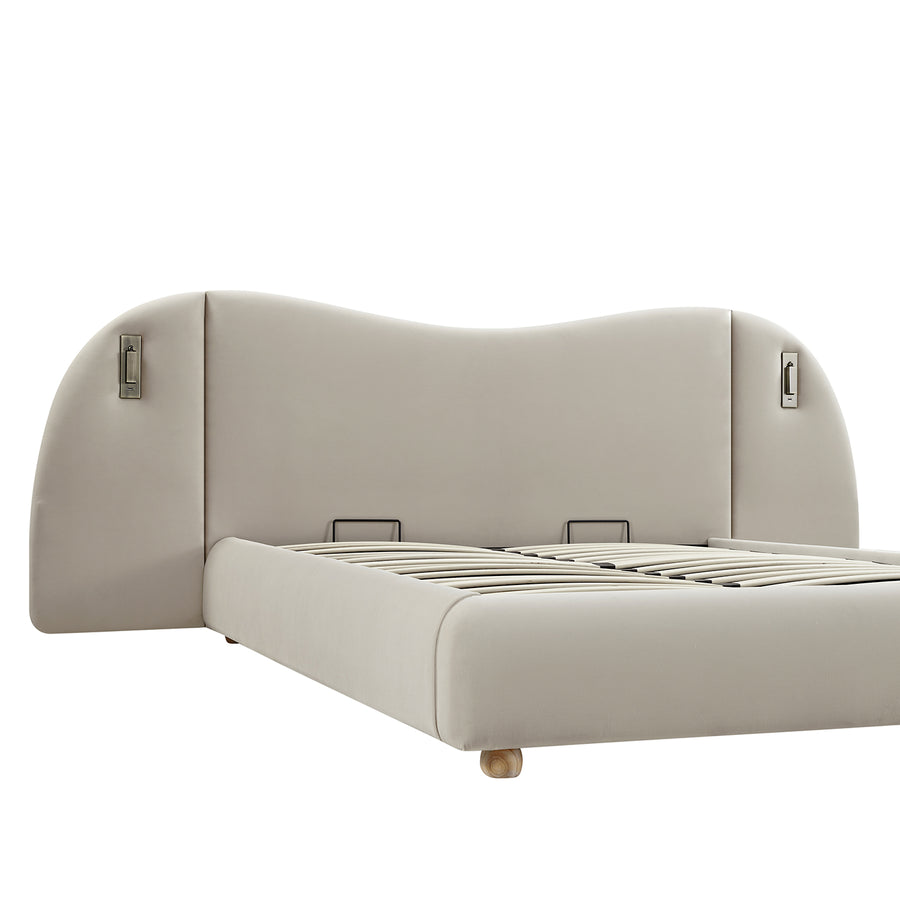 Egerie Extended Headboard Ottoman Storage Bed, Champagne Velvet