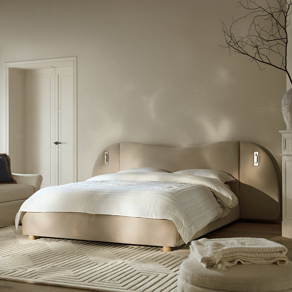 Egerie Extended Headboard Ottoman Storage Bed, Champagne Velvet | daals