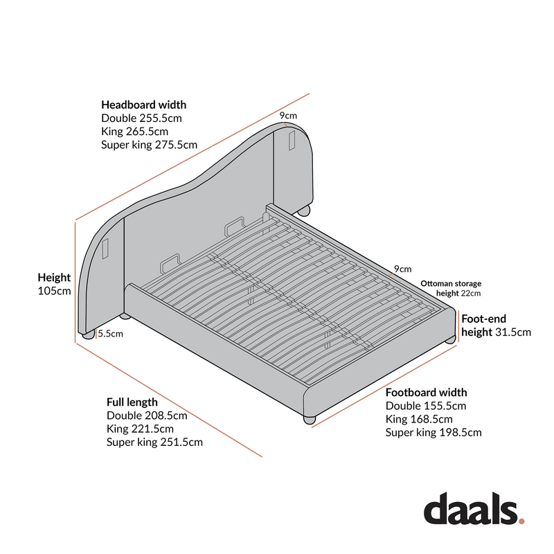 Egerie Extended Headboard Ottoman Storage Bed, Beige Boucle - daals