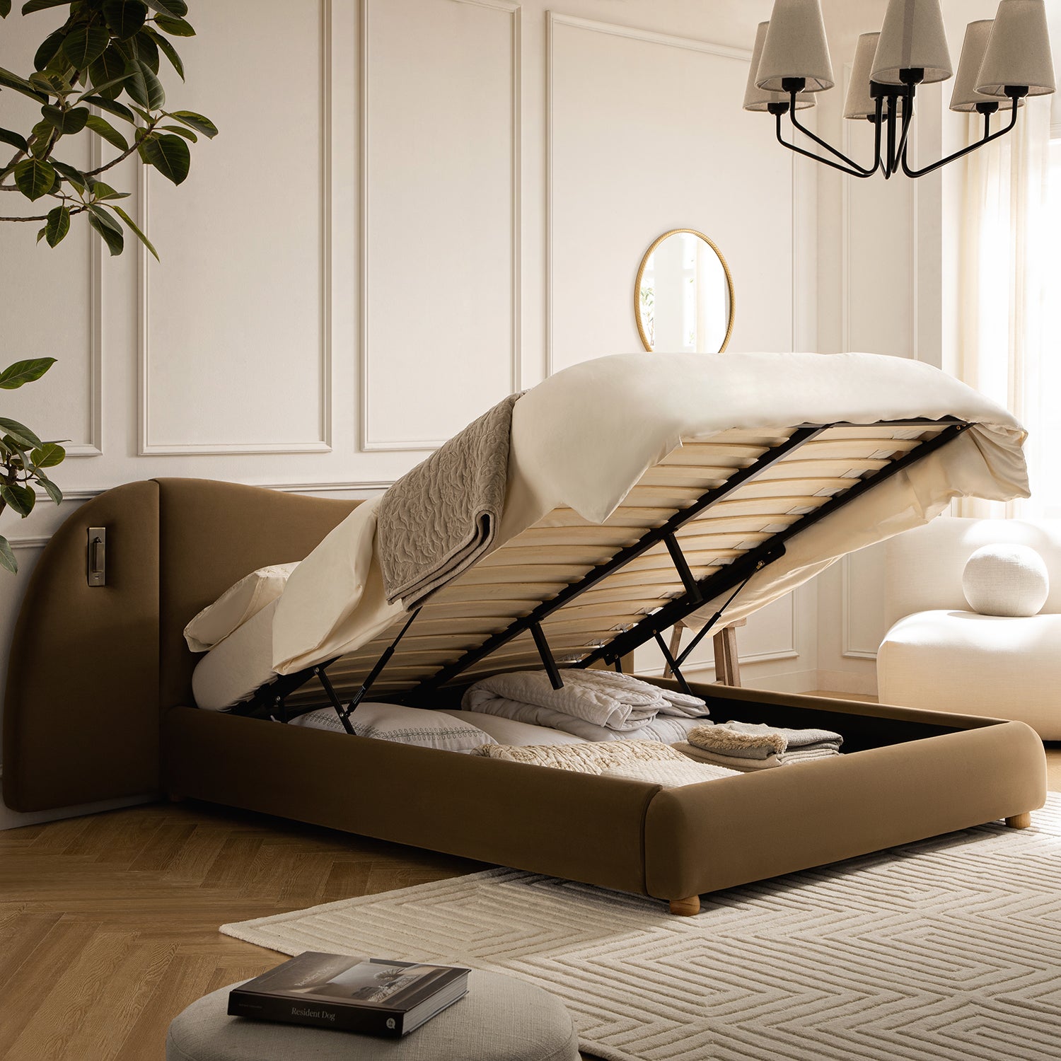 Egerie Extended Headboard Ottoman Storage Bed, Hazel Velvet