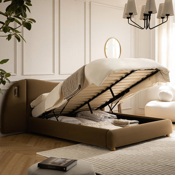 Egerie Extended Headboard Ottoman Storage Bed, Hazel Velvet - daals