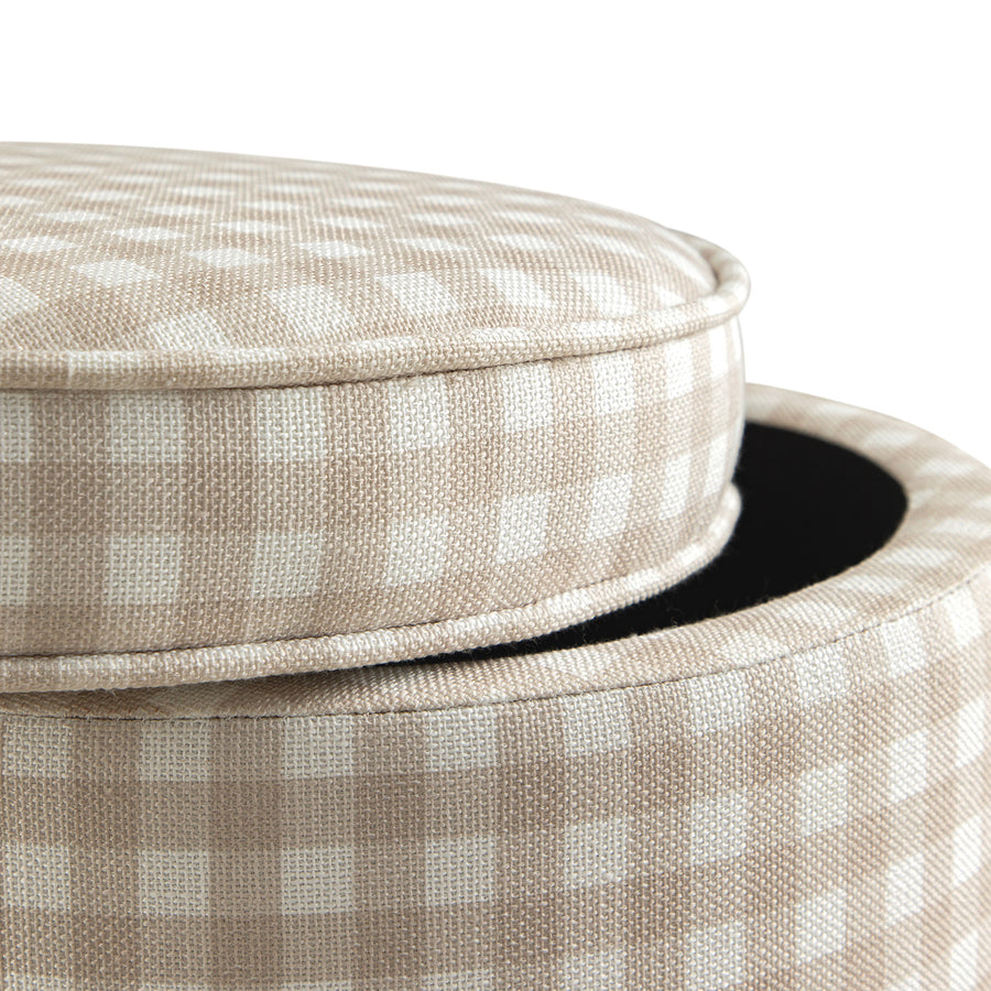 Celeste Ruffled Skirt Upholstered Storage Round Stool, Beige Gingham - daals