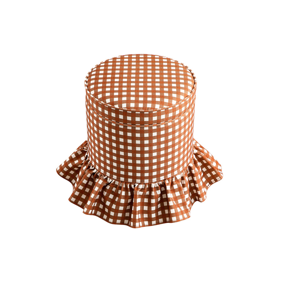 Celeste Ruffled Skirt Upholstered Storage Round Stool, Brick Gingham