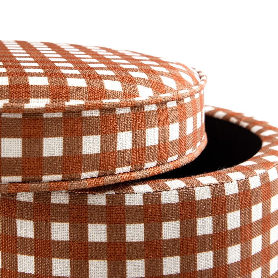 Celeste Ruffled Skirt Upholstered Storage Round Stool, Brick Gingham