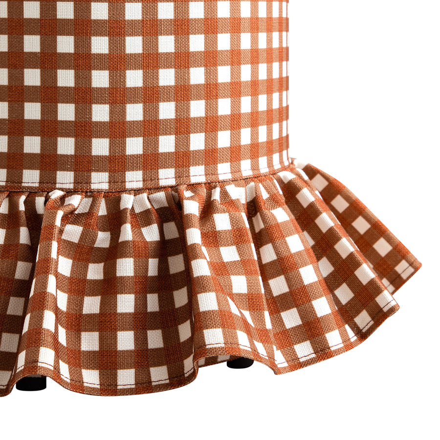 Celeste Ruffled Skirt Upholstered Storage Round Stool, Brick Gingham