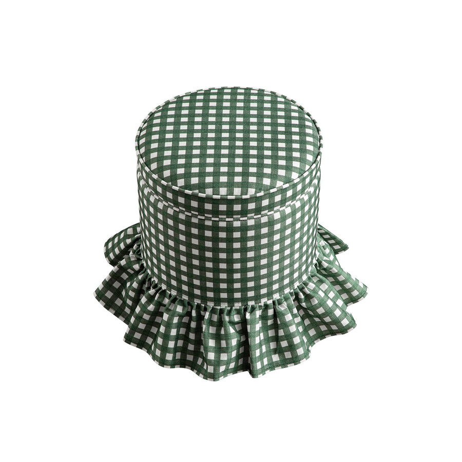 Celeste Ruffled Skirt Upholstered Storage Round Stool, Spruce Green Gingham - daals