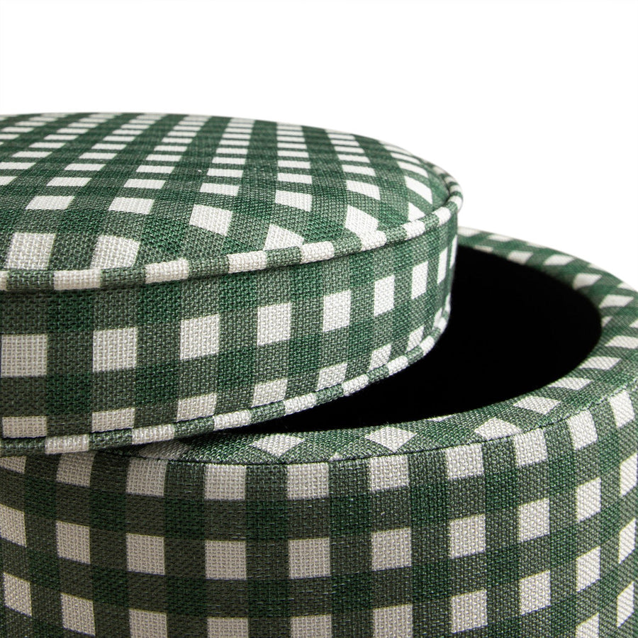 Celeste Ruffled Skirt Upholstered Storage Round Stool, Spruce Green Gingham - daals