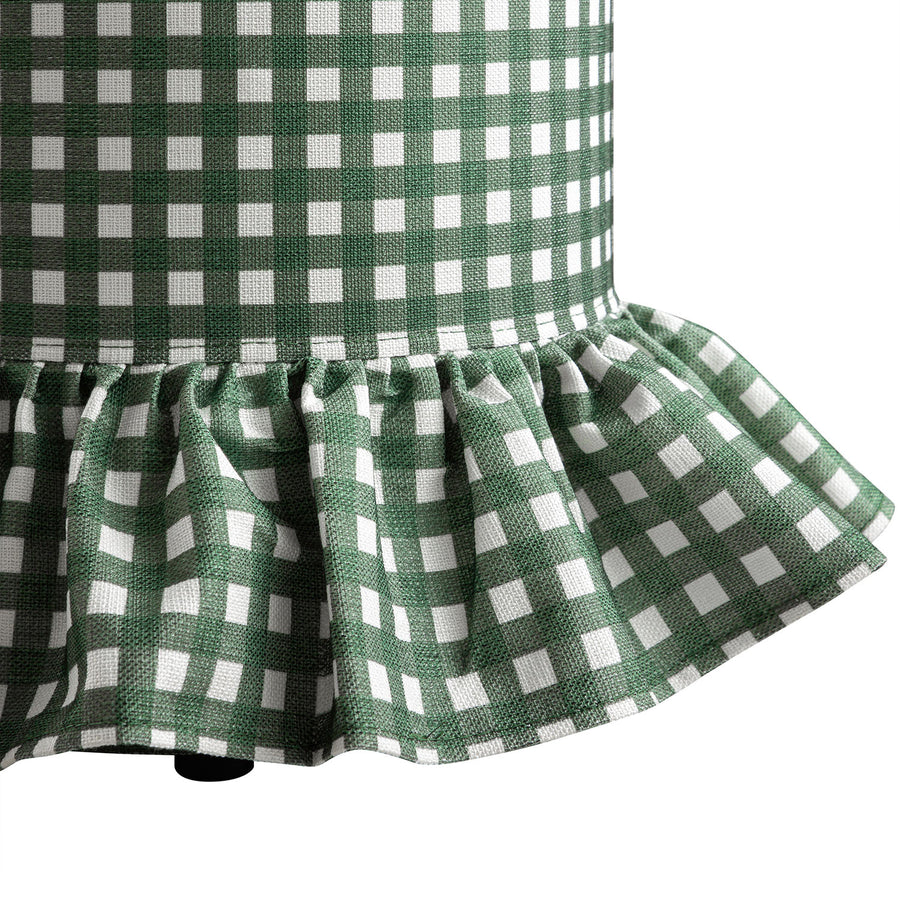 Celeste Ruffled Skirt Upholstered Storage Round Stool, Spruce Green Gingham - daals