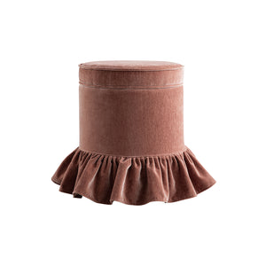 Celeste Ruffled Skirt Upholstered Storage Round Stool, Antique Rose Chenille