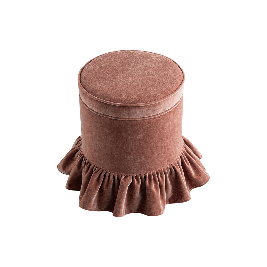 Celeste Ruffled Skirt Upholstered Storage Round Stool, Antique Rose Chenille - daals