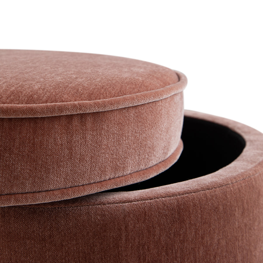 Celeste Ruffled Skirt Upholstered Storage Round Stool, Antique Rose Chenille - daals