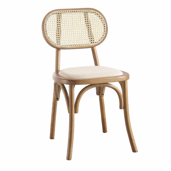 Anya Set of 2 Cane Rattan and Upholstered Dining Chairs, Light Walnut