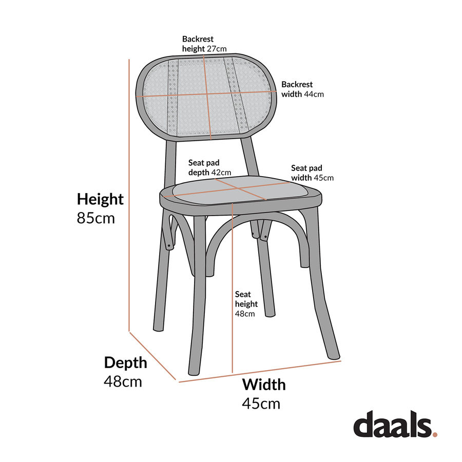Anya+ Set of 2 Cane Rattan and Upholstered Dining Chairs, Black Colour