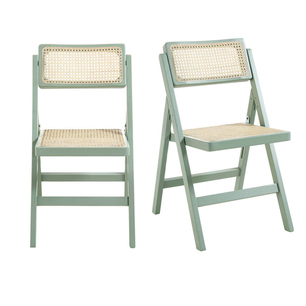 Frances Set of 2 Folding Cane Rattan Chairs, Mint